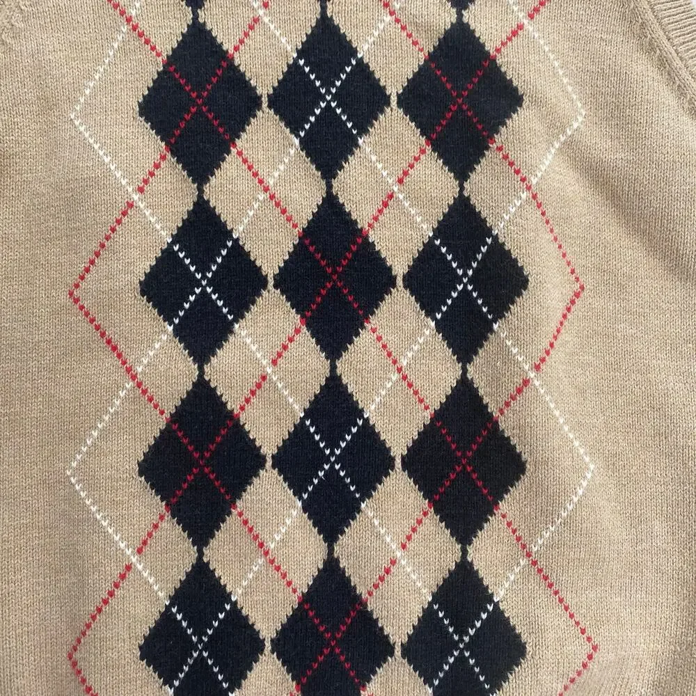 Hanna Andersson Cotton Tan Black & Red Argyle Sweater Vest US Boys Size 10